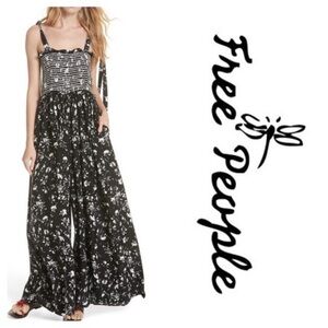 Free People Black and White Floral Jumpsuit